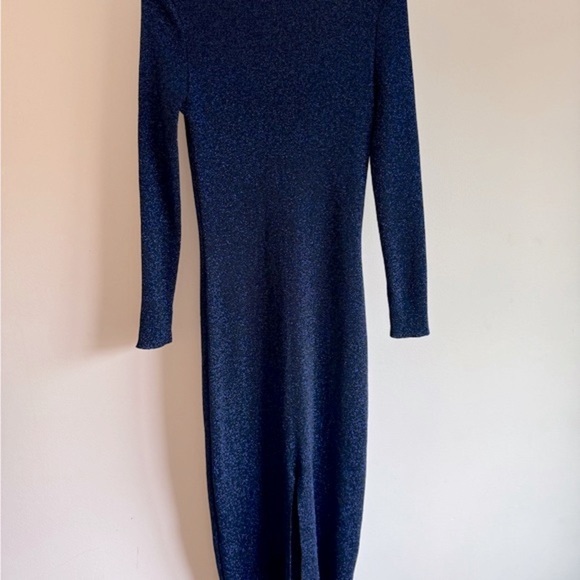 Zara High Neck Blue Metallic Knit Midi Dress - Picture 6 of 9